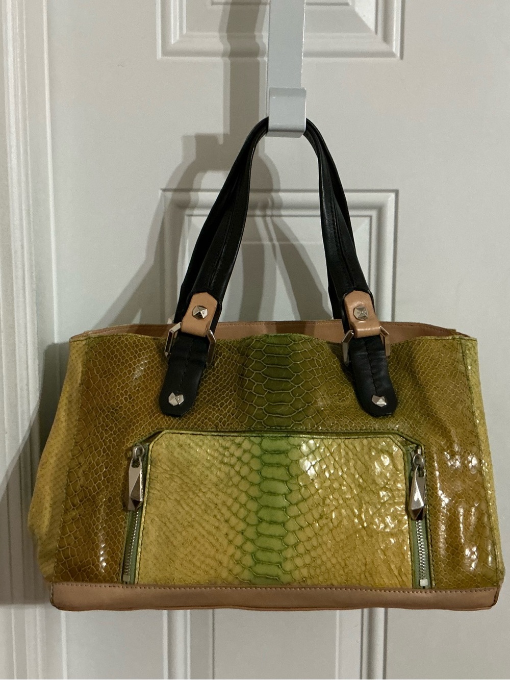 Henri Bendel Snake Embossed Leather Satchel Bag